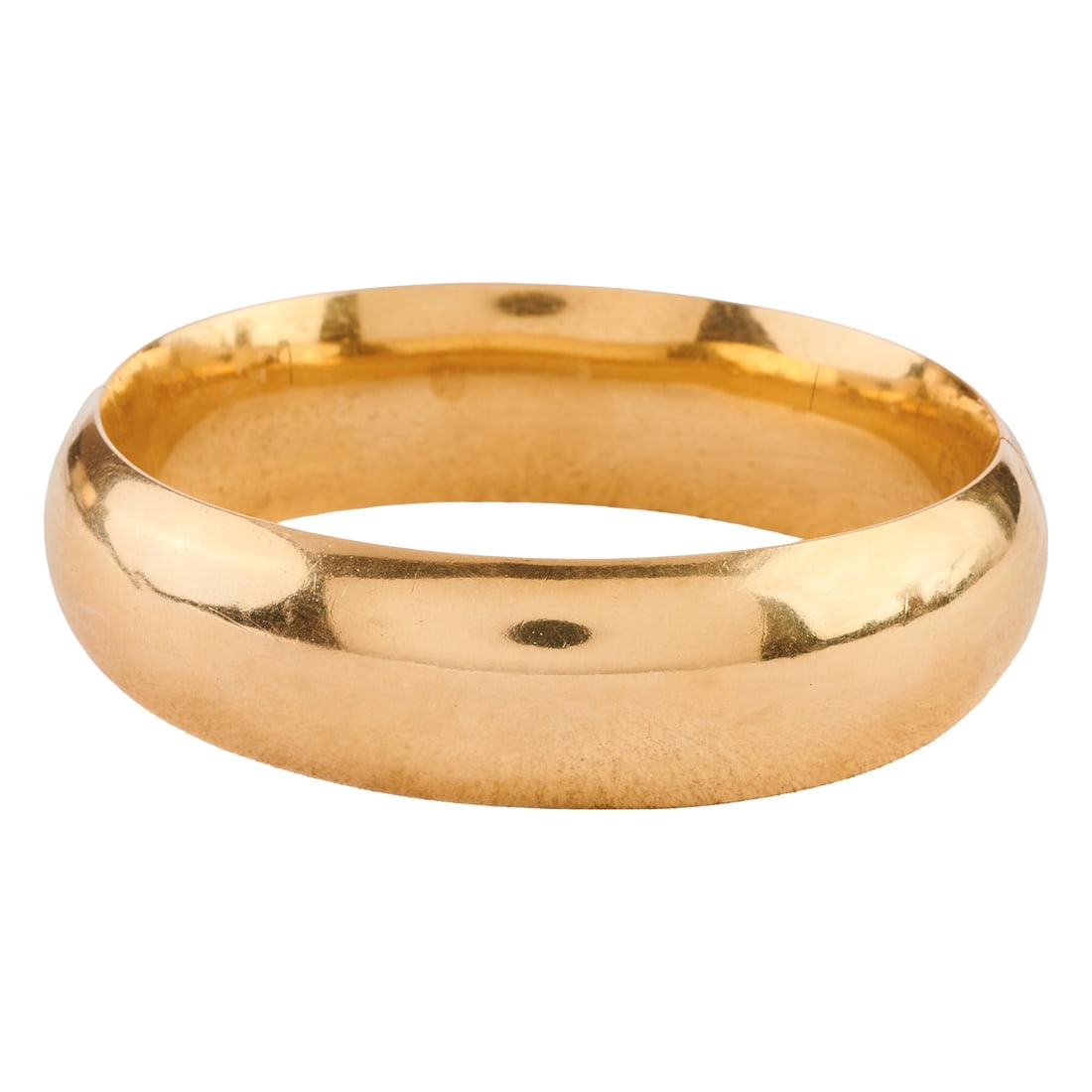 14k Yellow Gold Hinged Bangle Bracelet: 14k Yellow Gold Hinged Bangle Bracelet. The 14k yellow gold hinged bangle bracelet measuring approximately 17 mm in width and with an internal diameter of approximately 60 mm. {Gross Weight: 15.6