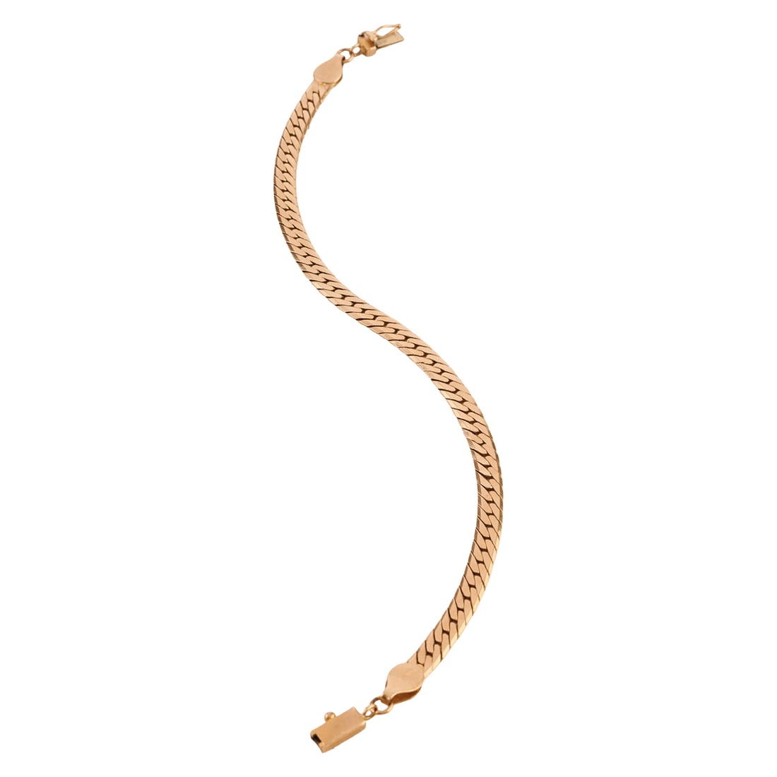 14k Yellow Gold Bracelet: 14k Yellow Gold Bracelet. The 14k yellow gold links measuring approximately 4.5 mm in width, completed by a tongue and groove clasp with figure eight safety, forming a 7 3/4 inch bracelet. {Gross