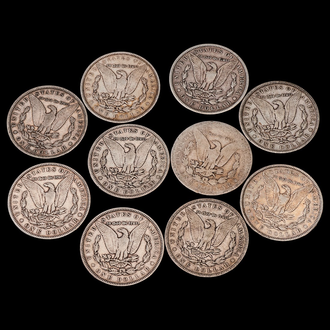 Ten Mixed Date Morgan Dollars - 2