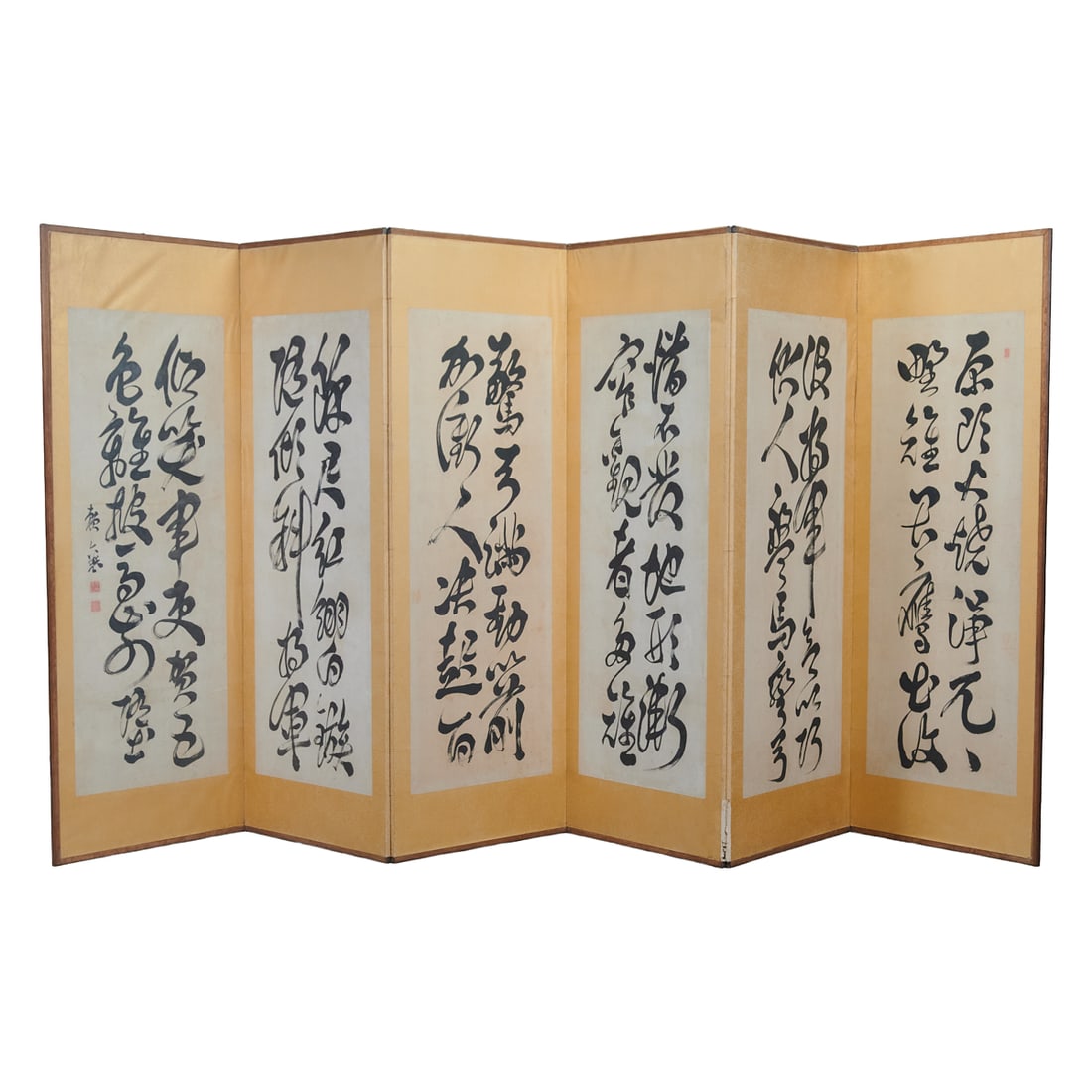 Rai San’y? (1780-1832), Six-Panel Calligraphy Screen: Rai San’y? (1780-1832), Six-Panel Calligraphy ScreenThis is a monumental six-panel calligraphy screen by Rai San’y?, inscribed in powerful cursive script with the complete text of