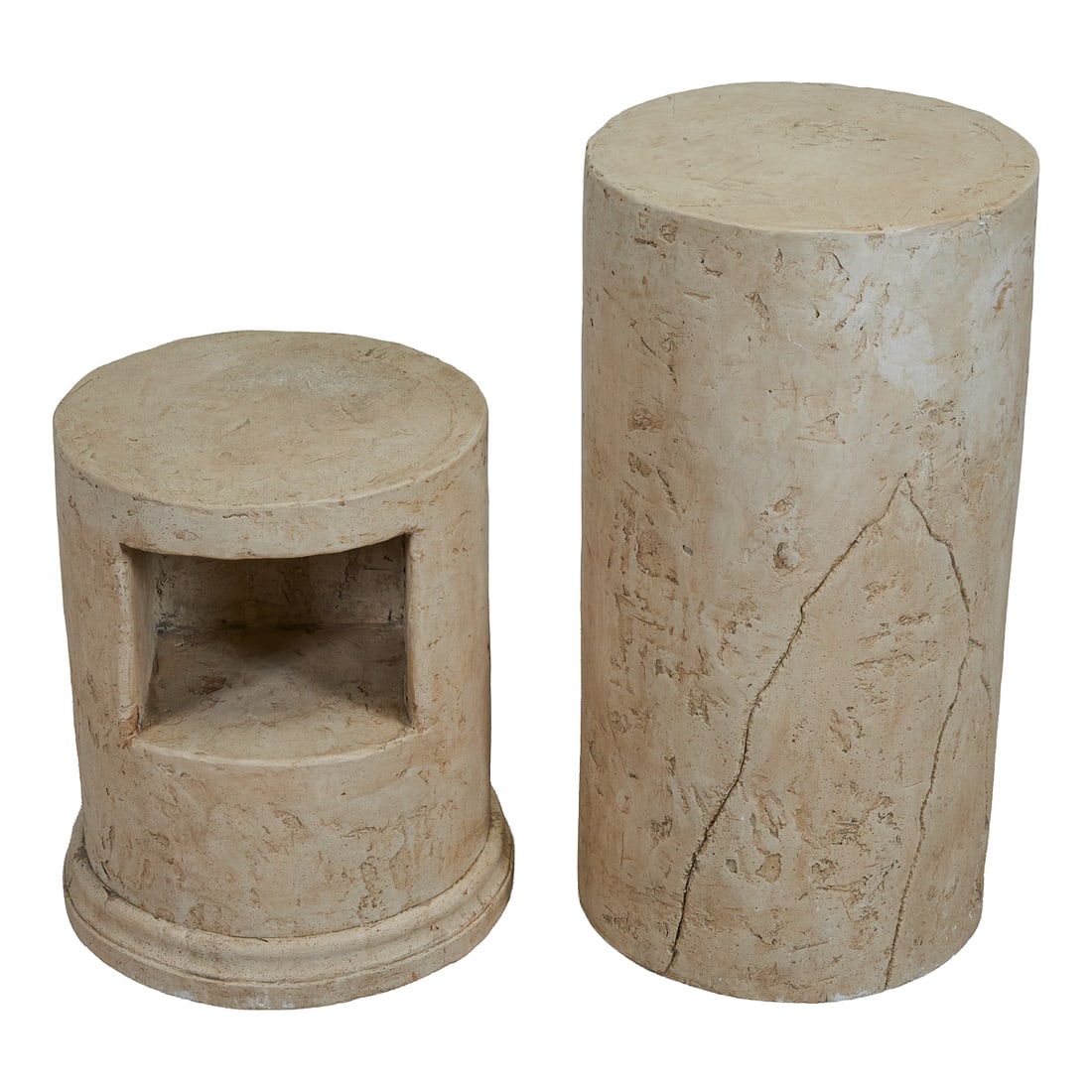 Two Brutalist Travertine Round Stands - 2