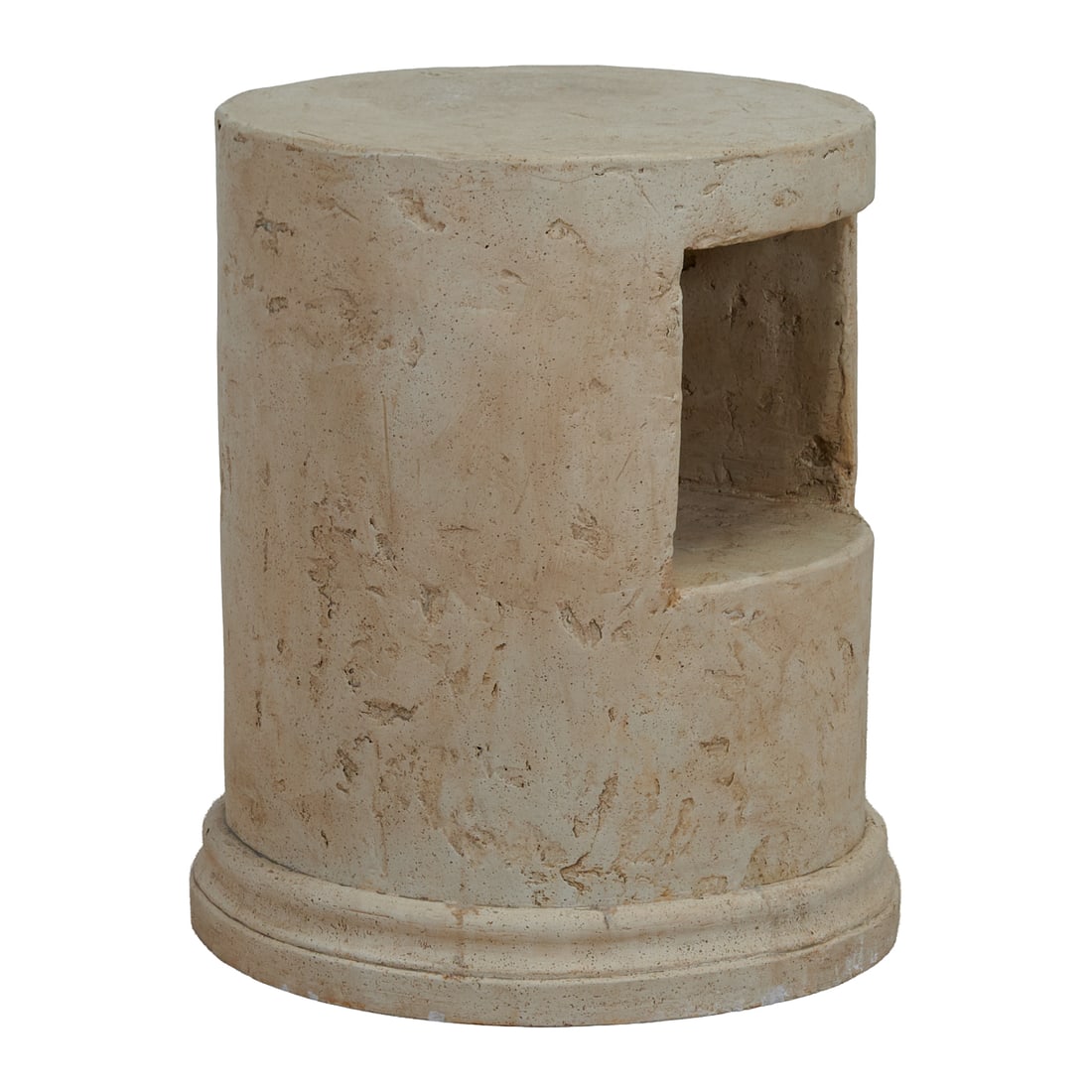 Two Brutalist Travertine Round Stands - 3