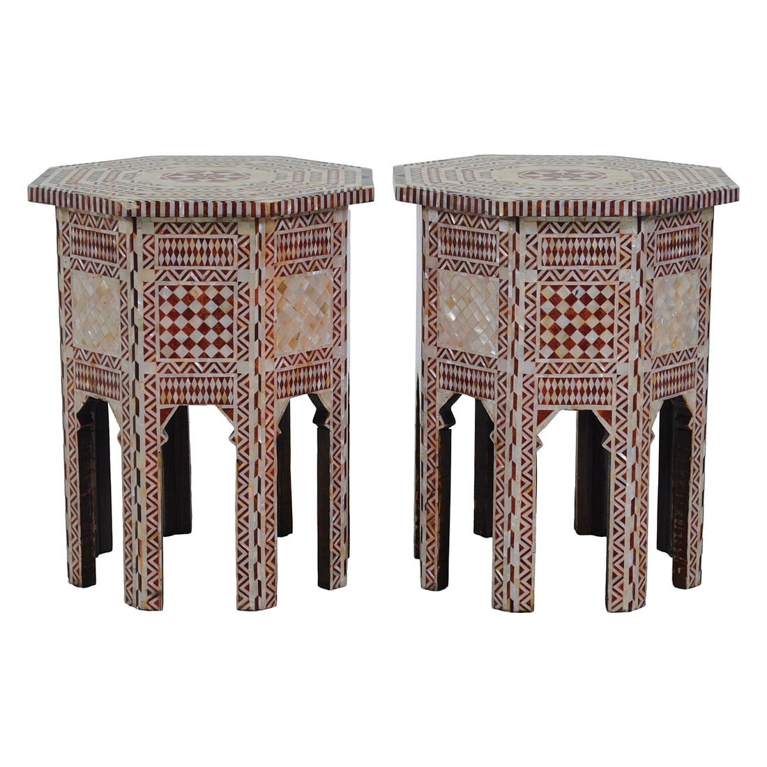Pair of Moorish Style Inlaid Octagonal Side Tables: Pair of Moorish Style Inlaid Octagonal Side Tables;{Approximate dimensions: 28 1/2" H. x 17 1/2" W.}