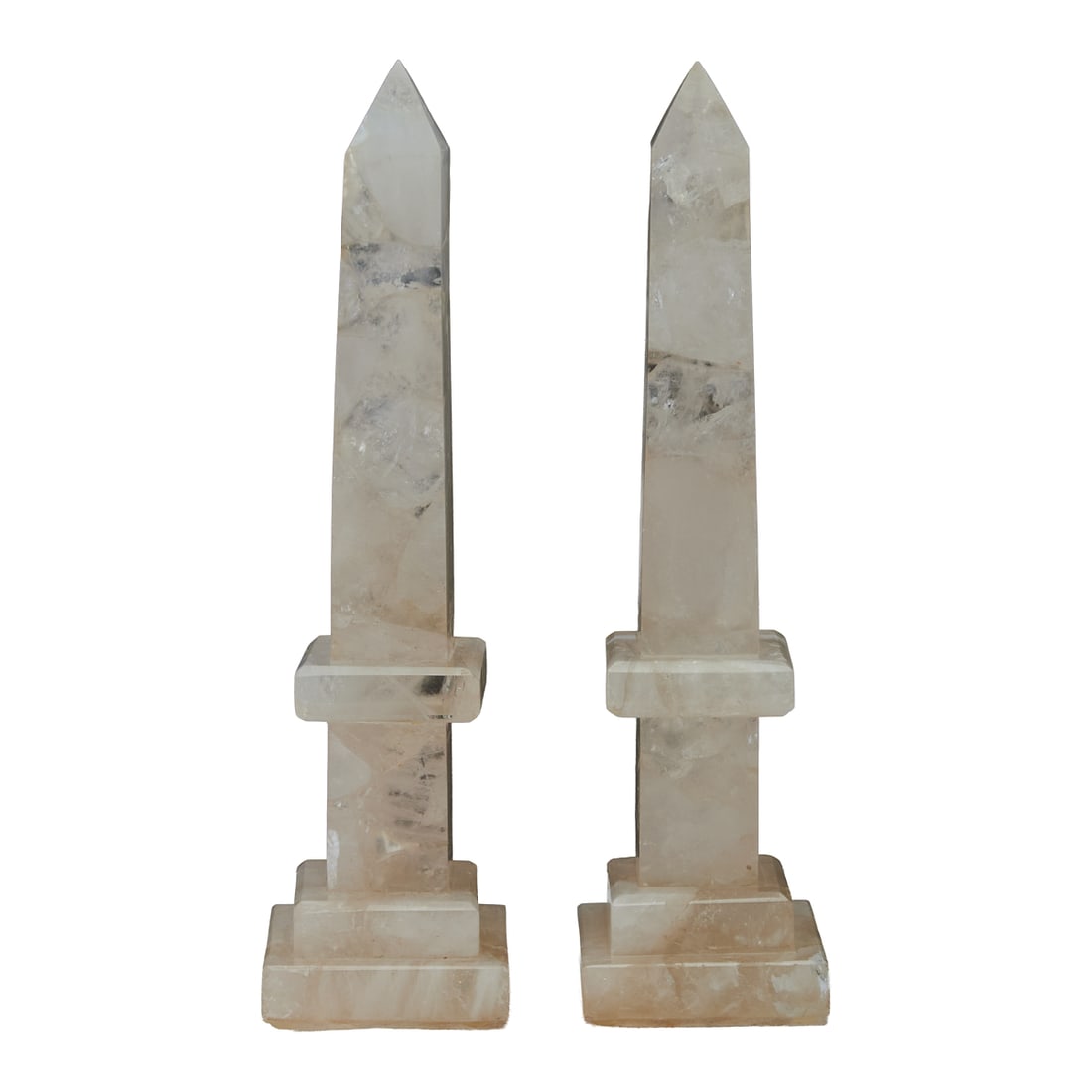 Pair of Rock Crystal Obelisks: Pair of Rock Crystal Obelisks.{Approximate dimensions:; 16 1/4" H. x 4" W. x 4" D.}.