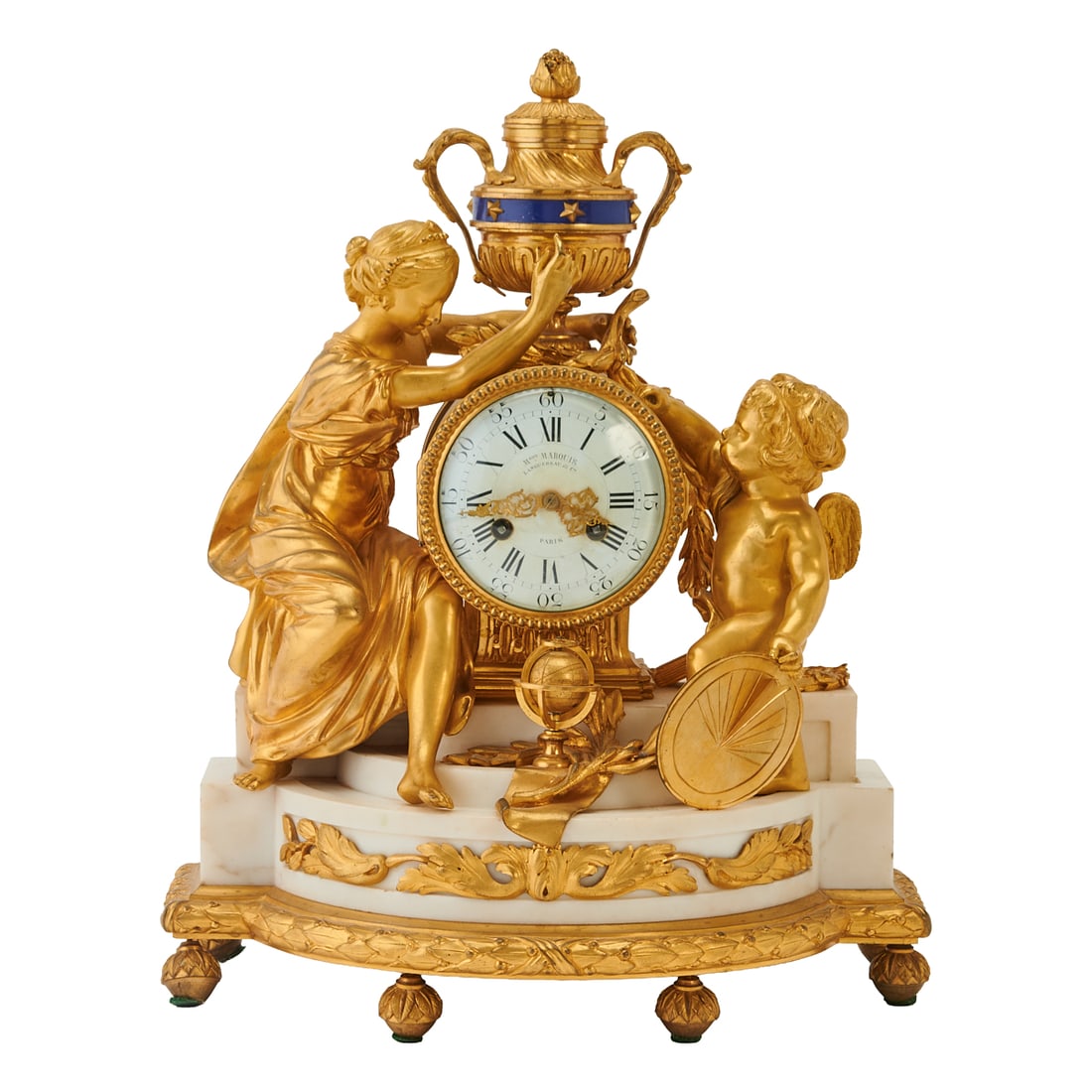 French Napoleon III Figural White Marble and Gilt Bronze Figural Mantle Clock (1 of 7)