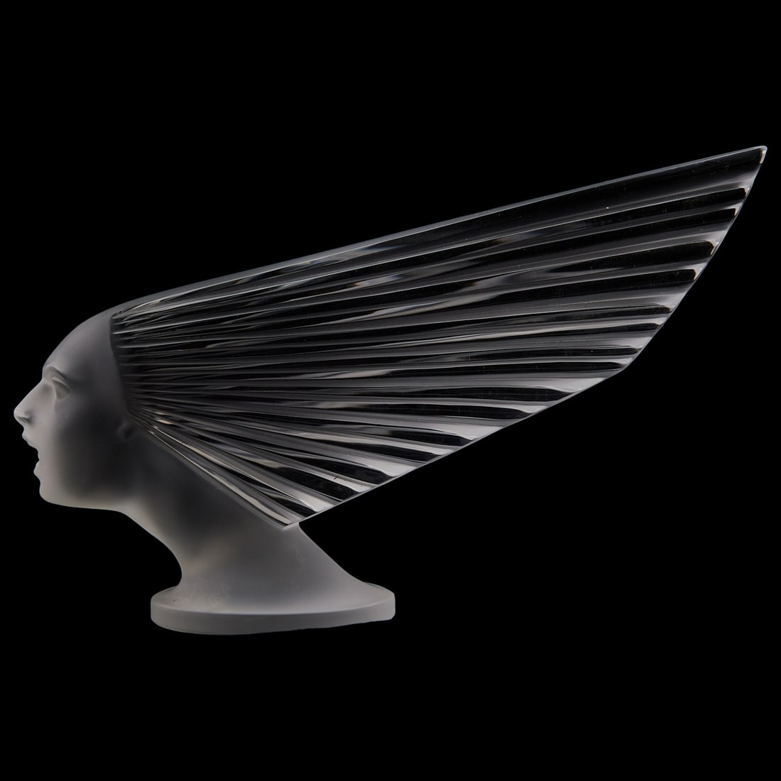 Lalique Crystal Pate de Verre Sculpture, Victoire: Lalique Crystal Pate de Verre Sculpture, Victoire. Engraved Lalique France to side of base.;{Approximate dimensions:; 6" high x 9 1/4" wide x 3 1/8" diameter base.}.