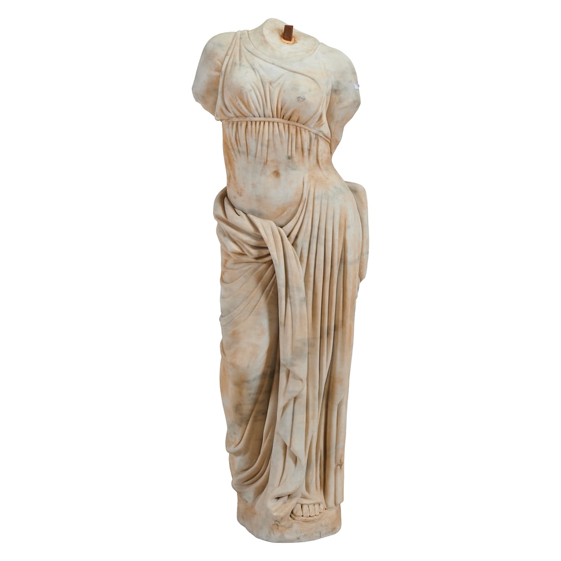 Carved Carrara Marble Torso of a Roman Woman After The Antique: Carved Carrara Marble Torso of a Roman Woman After The Antique.{Approximate dimensions:; 47 1/4" H. x 14" W. x 11" D.}.