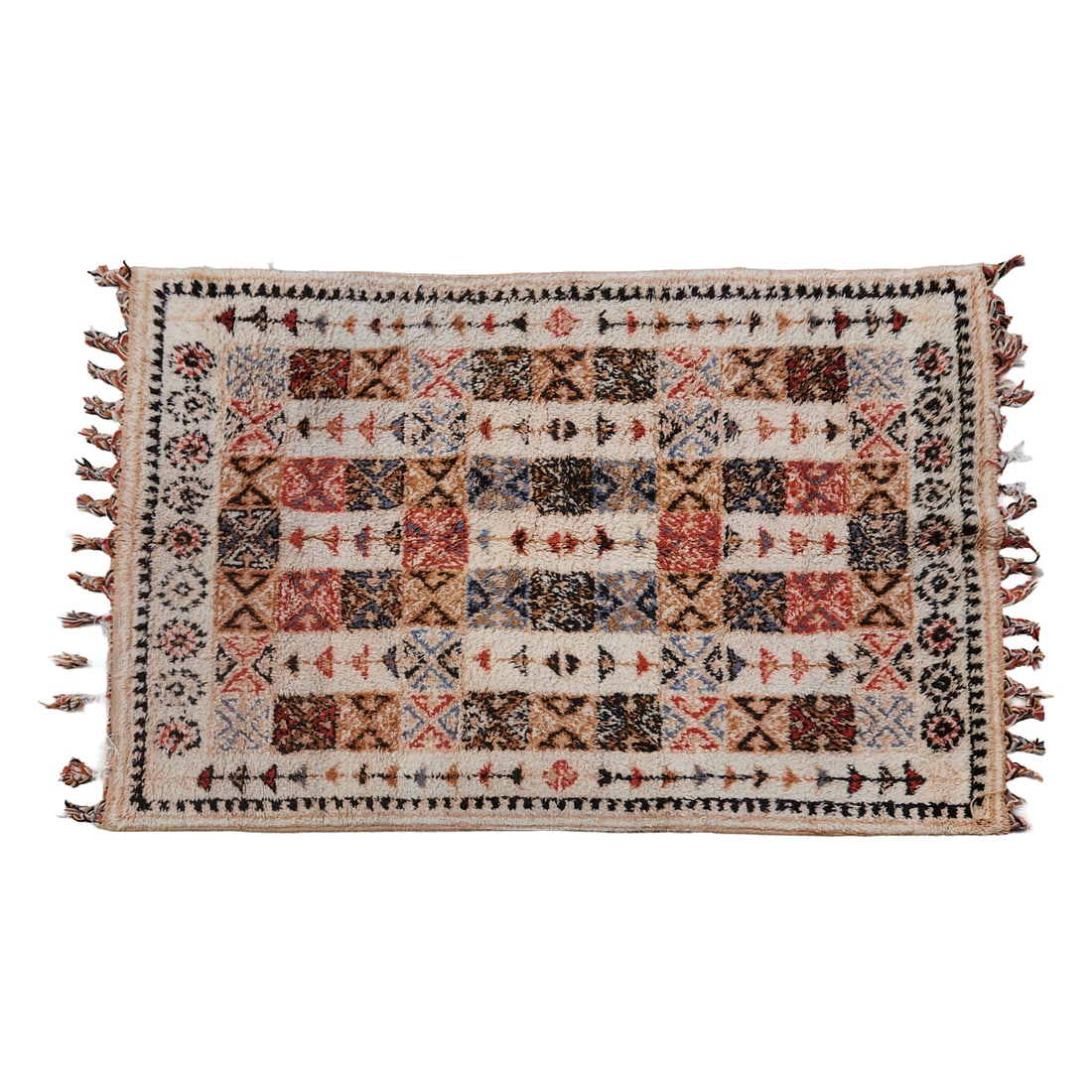 Modern Moroccan Wool Flat Woven Rug: Modern Moroccan Wool Flat Woven Rug, woven with various muted hues,;with stylized geometric Patterns.{Approximate dimensions:; 9 10" x 5 11".}.