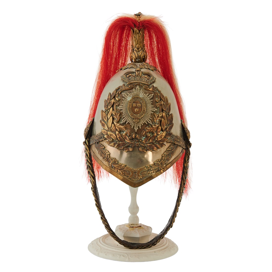 English South Salopian Yeomanry Cavalry Trooper Helmet: English South Salopian Yeomanry Cavalry Trooper Helmet, of polished;nickel plate,;the fitted Carabiniers dragoon helmet for enlisted ranks, the large crest; under the crown denoting the regimental