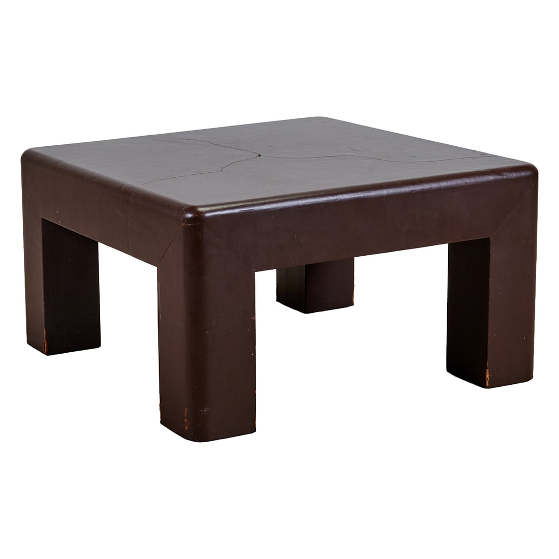 Modern Brown Leather Wrapped Square Low Table - 2
