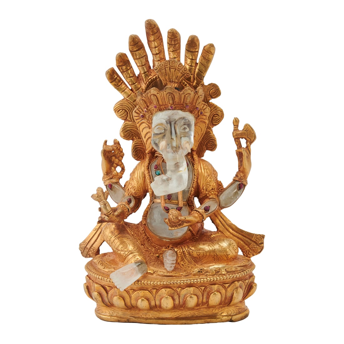 Doré Bronze and Rock Crystal Figure of Ganesha: Doré Bronze and Rock Crystal Figure of Ganesha.{Approximate Height 10 1/2 inches}.;