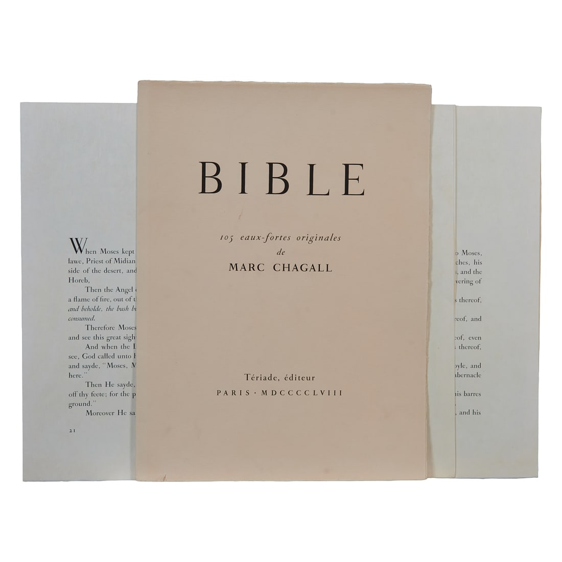 Marc Chagall, Group of Prints and Leaves from Bible Series, Incomplete: Marc Chagall (Russian, 1887-1985),;Group of prints and leaves from Chagall Bible Portfolio, incomplete; including "Moses and the Burning Bush," colored lithograph, unsigned; "Samson Kills A Young Lion