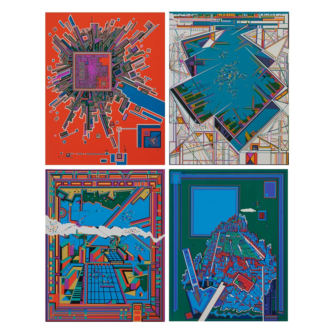 Risaburo Kimura, Four Serigraphs from Great Cities of the World: Risaburo Kimura (Japanese, 1924-2014), Four Artists Proof Serigraphs on heavy wove paper from the series of "Great Cities of the World," including (i) "City 361," numbered a/p 11/35, [plate: 25 1/8"