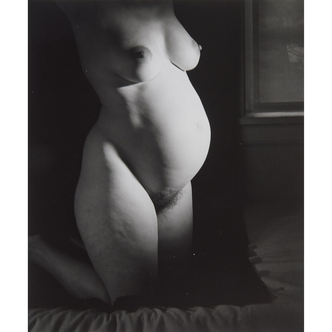 Barbara Morgan, Nude Pregnant Figure, Photograph: Barbara Morgan (American, 1900-1992), "Nude Pregnant Figure," gelatin silver print. Titled inscribed and artists stamp verso. [Approximate dimensions - sheet: 10" H x 8" W].