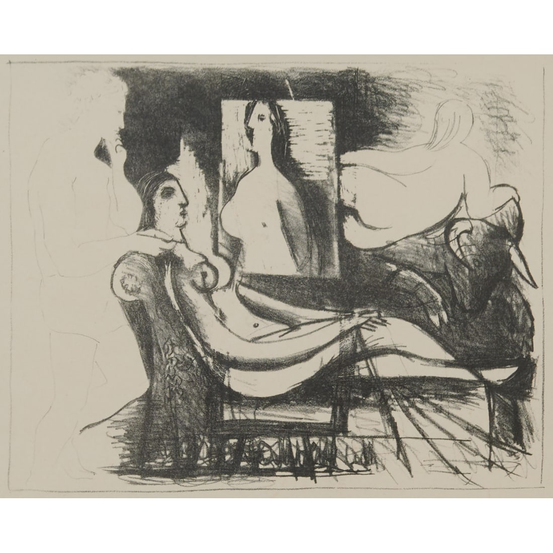Pablo Picasso, Le Peintre et son Modele, Lithograph: Pablo Picasso (Spanish, 1881-1973),;"Le Peintre et son Modele" (The Painter and His Model), 1930, lithograph. Unsigned. [Approximate dimensions - plate: 9 1/4" H x 11 1/2" W]. Notes: This lot includes