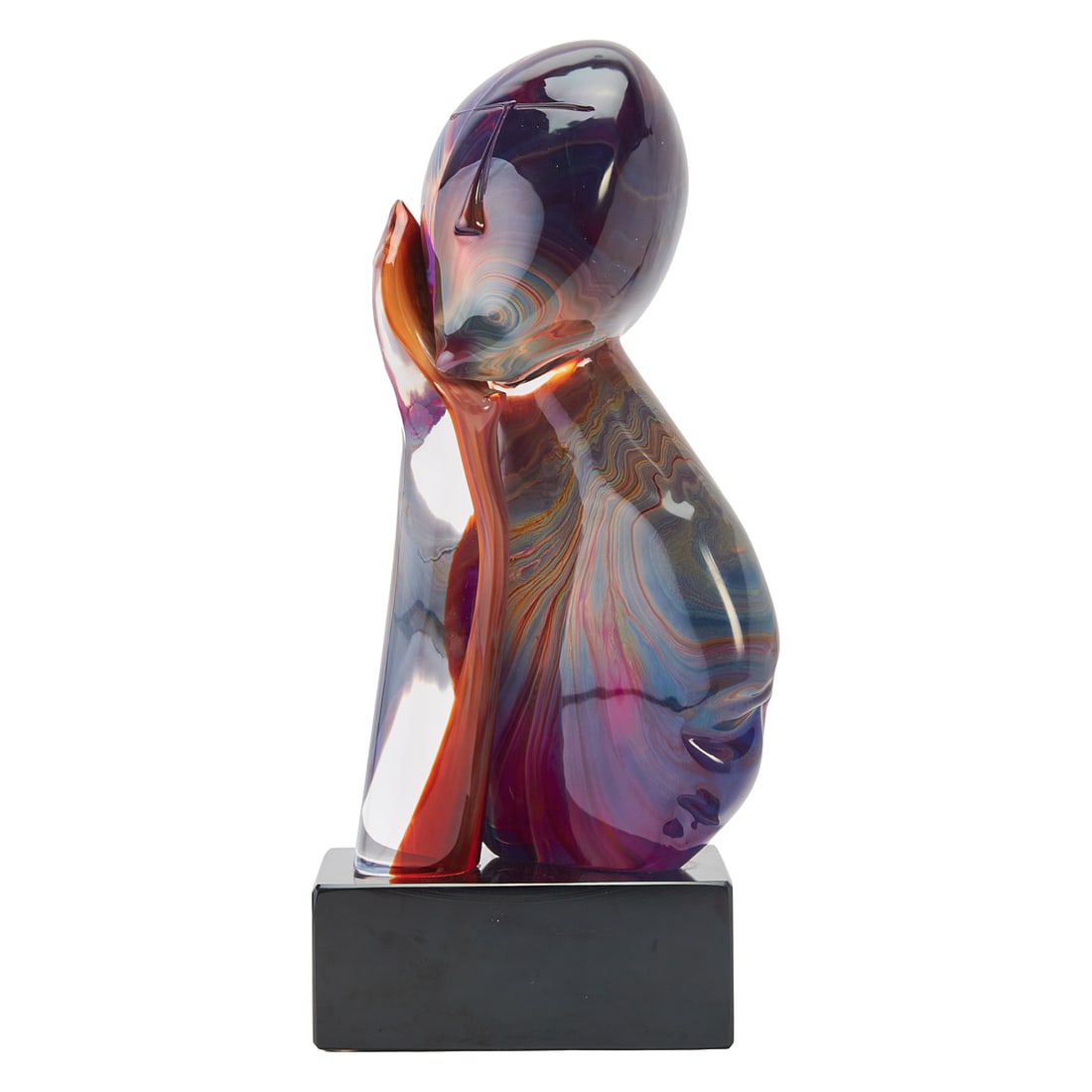 Dino Rosin, L’Attesa, Calcedonia Glass Sculpture: Dino Rosin (Italian, born 1948),;"L'Attesa" [The Wait],;clear and calcedonia glass on black marble base. Signed Dino Rosin on base recto. With foundry stamp Rosin Studios Murano Venizia;verso.
