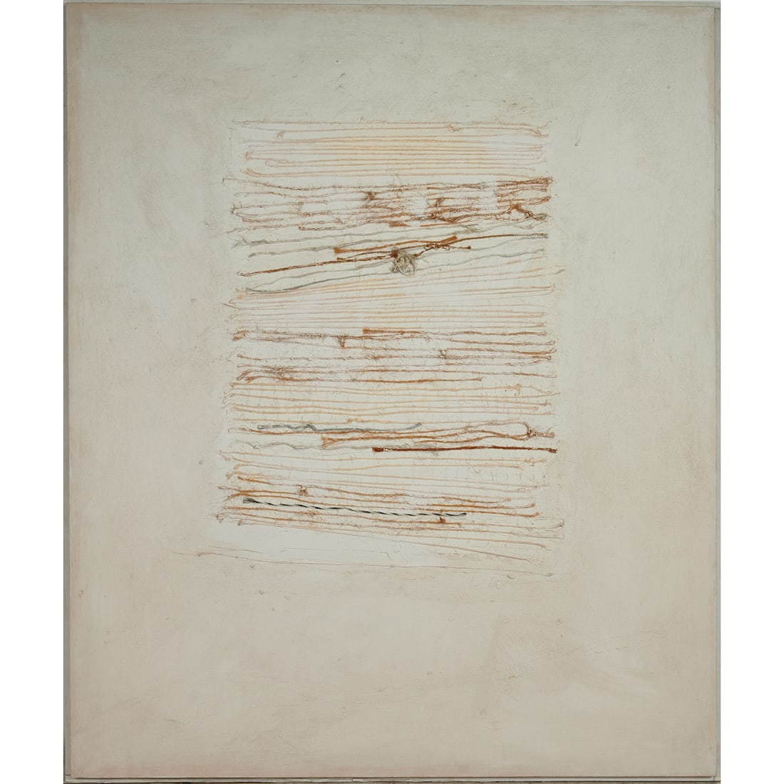 Adja Yunkers, Intoxicated Afternoon, Acrylic and Rope on Canvas: Adja Yunkers (American, 1900-1983), "Intoxicated Afternoon," 1977, acrylic and rope collage on canvas. Named, titled, signed, and dated Sept. 1977 on verso. Label verso. [Approximate dimensions -