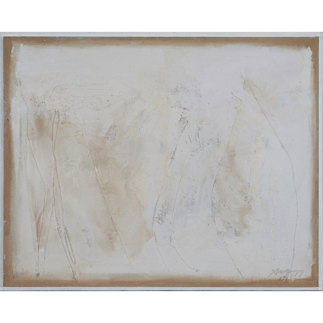 Adja Yunkers, Rembrandt's Wounds IV, Acrylic and String on Canvas: Adja Yunkers (American, 1900-1983), "Rembrandts Wounds IV," 1977, acrylic and string collage on canvas. Signed and dated at lower right. Named, titled, signed, and dated July 1977 verso. Label verso