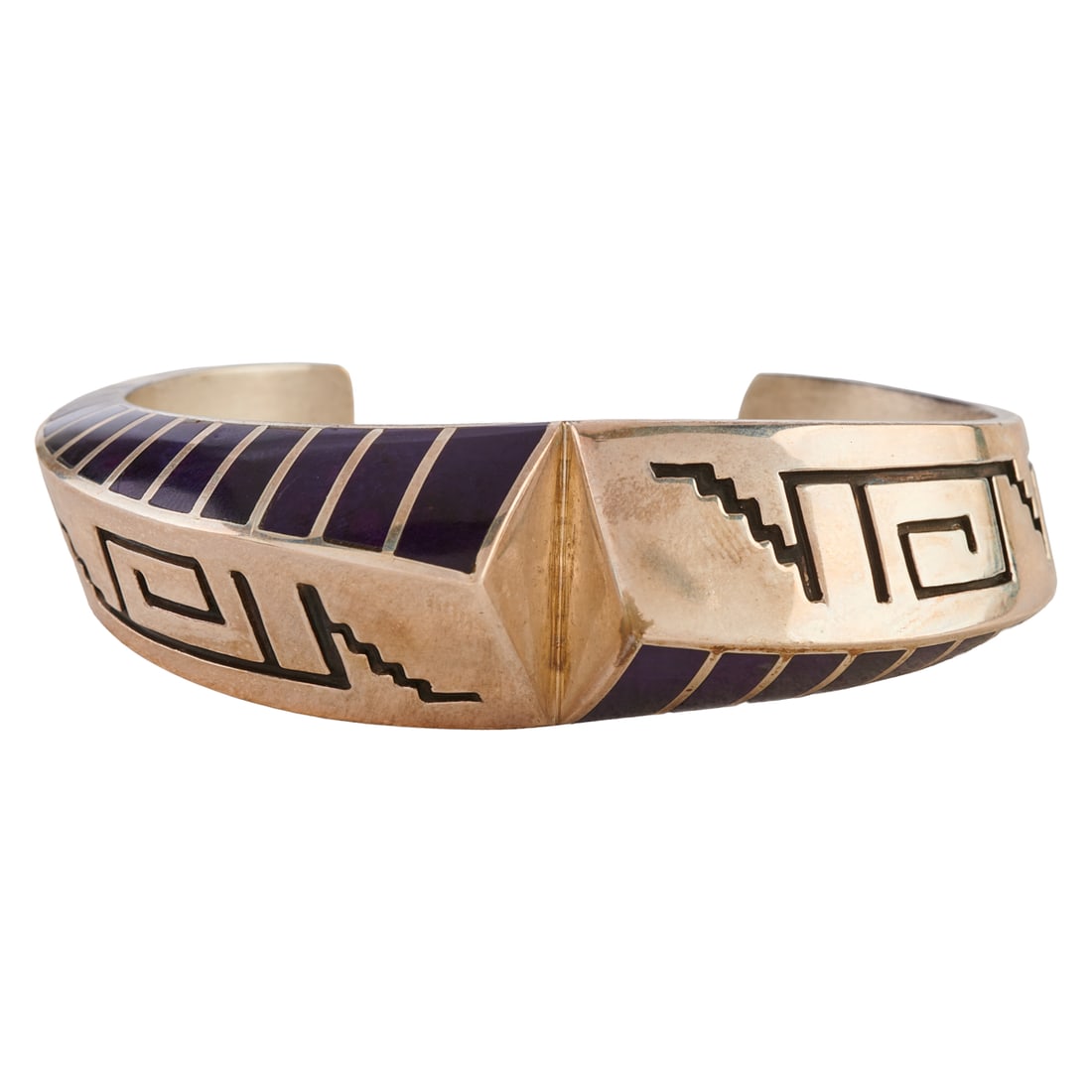 Two Native American Sugilite, Silver Cuff Bracelets - 5