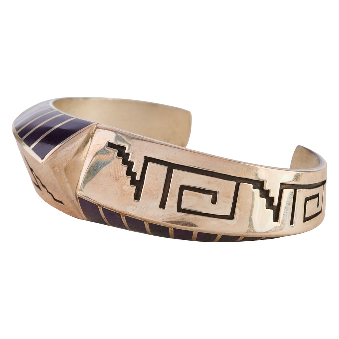 Two Native American Sugilite, Silver Cuff Bracelets - 6
