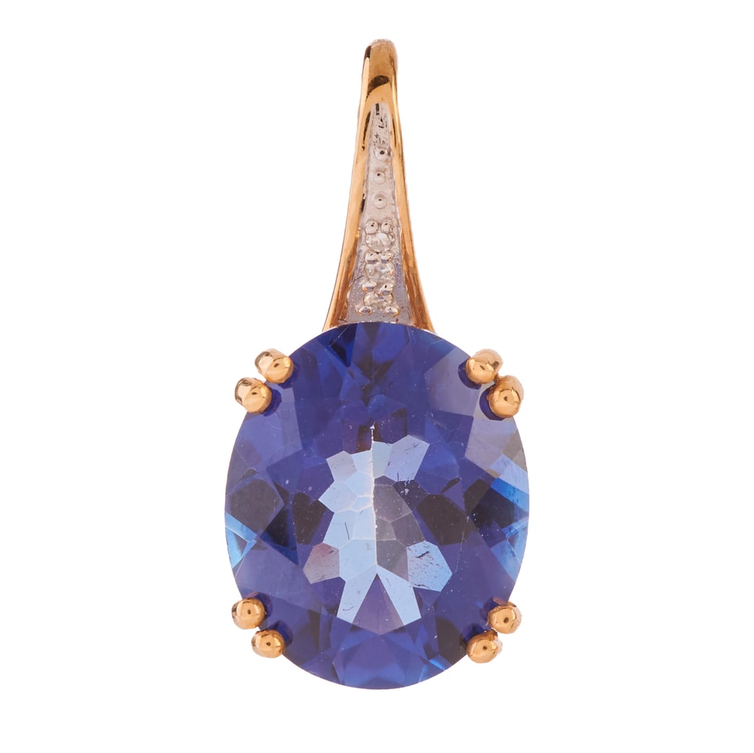 Treated Topaz, Diamond, 14k Yellow Gold Pendant: Treated Topaz, Diamond, 14k Yellow Gold Pendant. Featuring one treated topaz measuring approximately 12.1 x 9.9 mm, accented by round-cut diamonds, set in a 14k yellow gold mounting. {Gross Weight:
