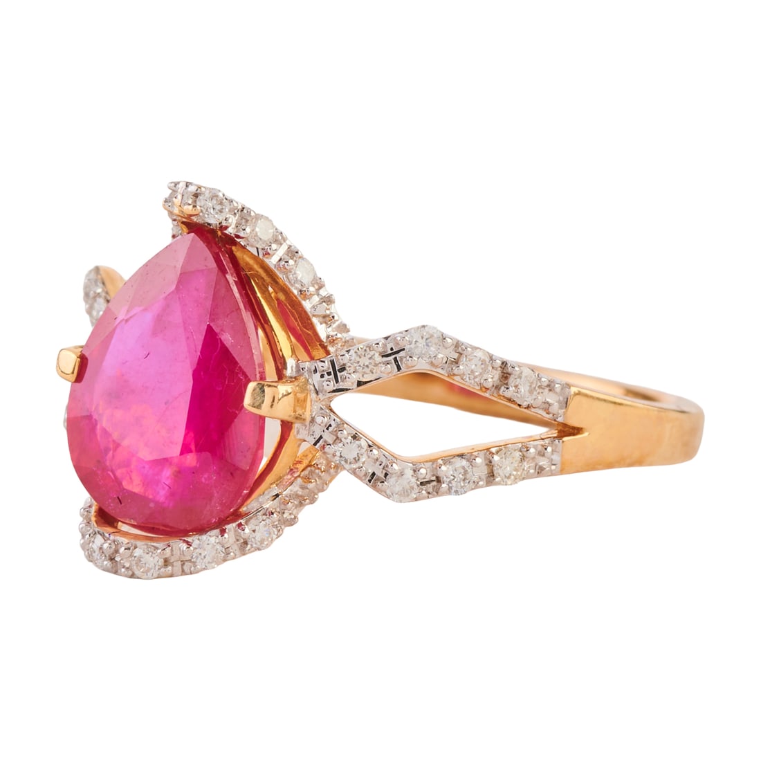 Treated Ruby, Diamond, 14k Yellow Gold Ring - 2