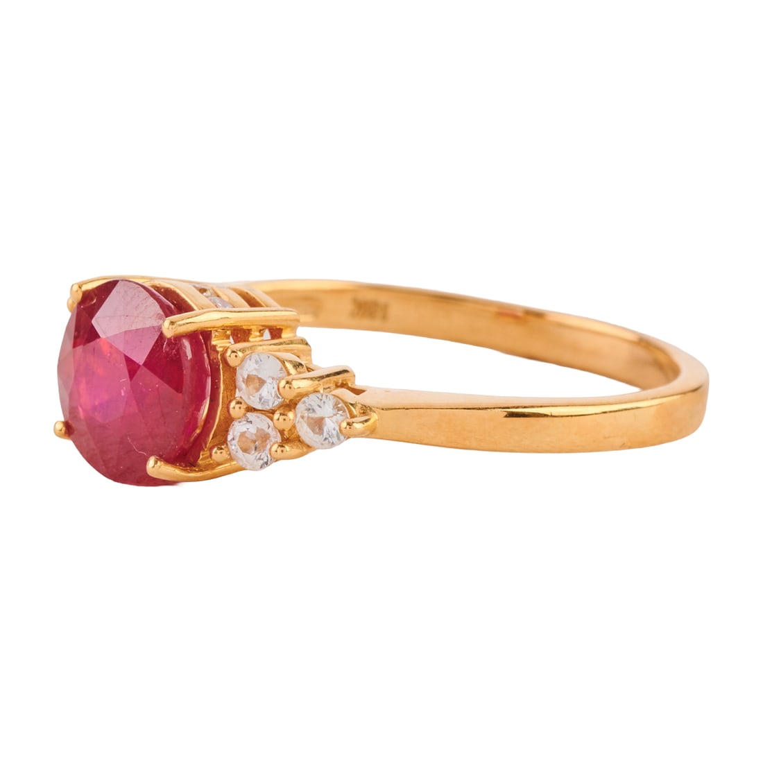 Treated Ruby, Colorless Stone, 18k Yellow Gold Ring - 2