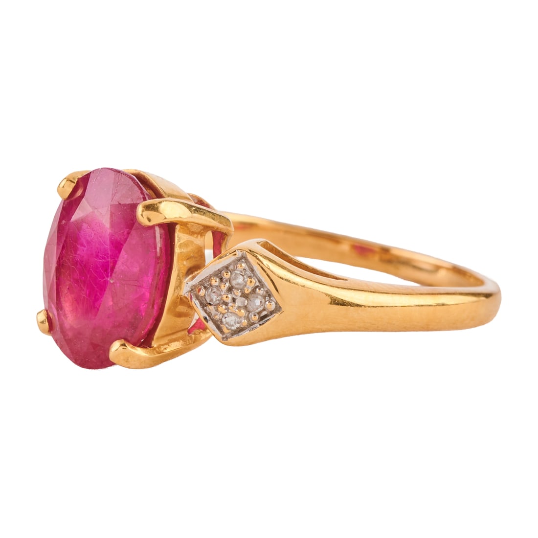 Treated Ruby, Diamond, 18k Yellow Gold Ring - 2