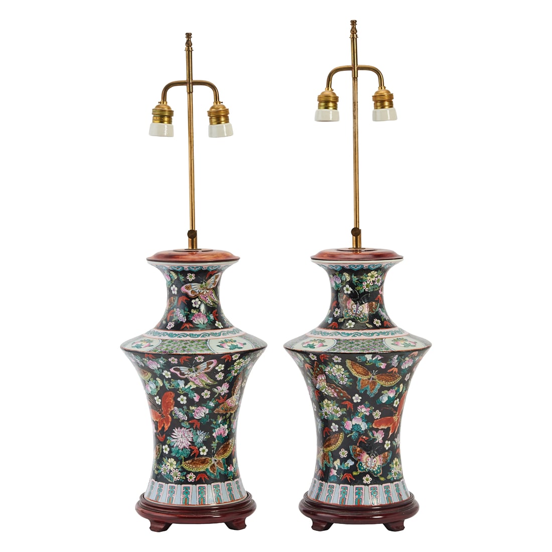 A Pair of Porcelain Vases Converted to Lamps, Republic Period: A pair of porcelain vases converted to lamps, Republic Period. {Overall Height 33 inches}.Provenance: Acquired from the descendants of a distinguished longtime San Francisco collector.