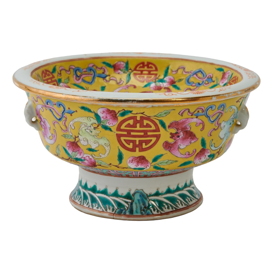 A Famille Rose “Five Bats Encircling Shou?? Warming Bowl, Republic Period: A Famille Rose "Five Bats Encircling Shou" Warming Bowl, Republic Period. {H 4 3/4;x Diameter 8 7/8 inches (includes lid)}.Provenance: Acquired from a distinguished;collector in Silicon Valley.