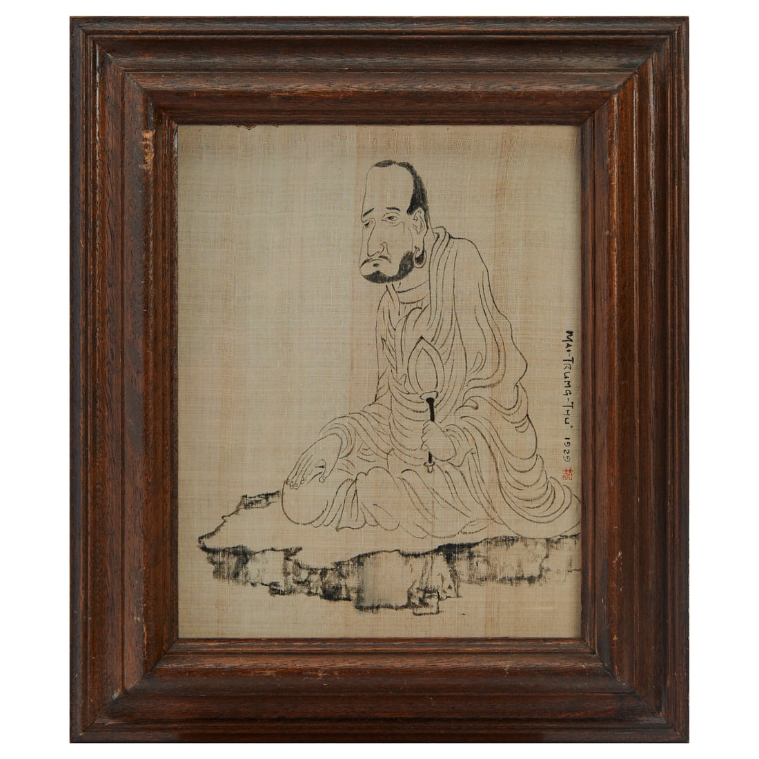 Mai Trung Thu, Arhat, Ink Painting on Silk, 1929: Mai Trung Thu (Vietnamese-French, 1906-1980), Arhat, After Chen Zi (Xiaolian), 1929Ink on silk, signed and dated "MAI-TRUMG-THU 1929" along the right edge, with the Chinese character "?" written in