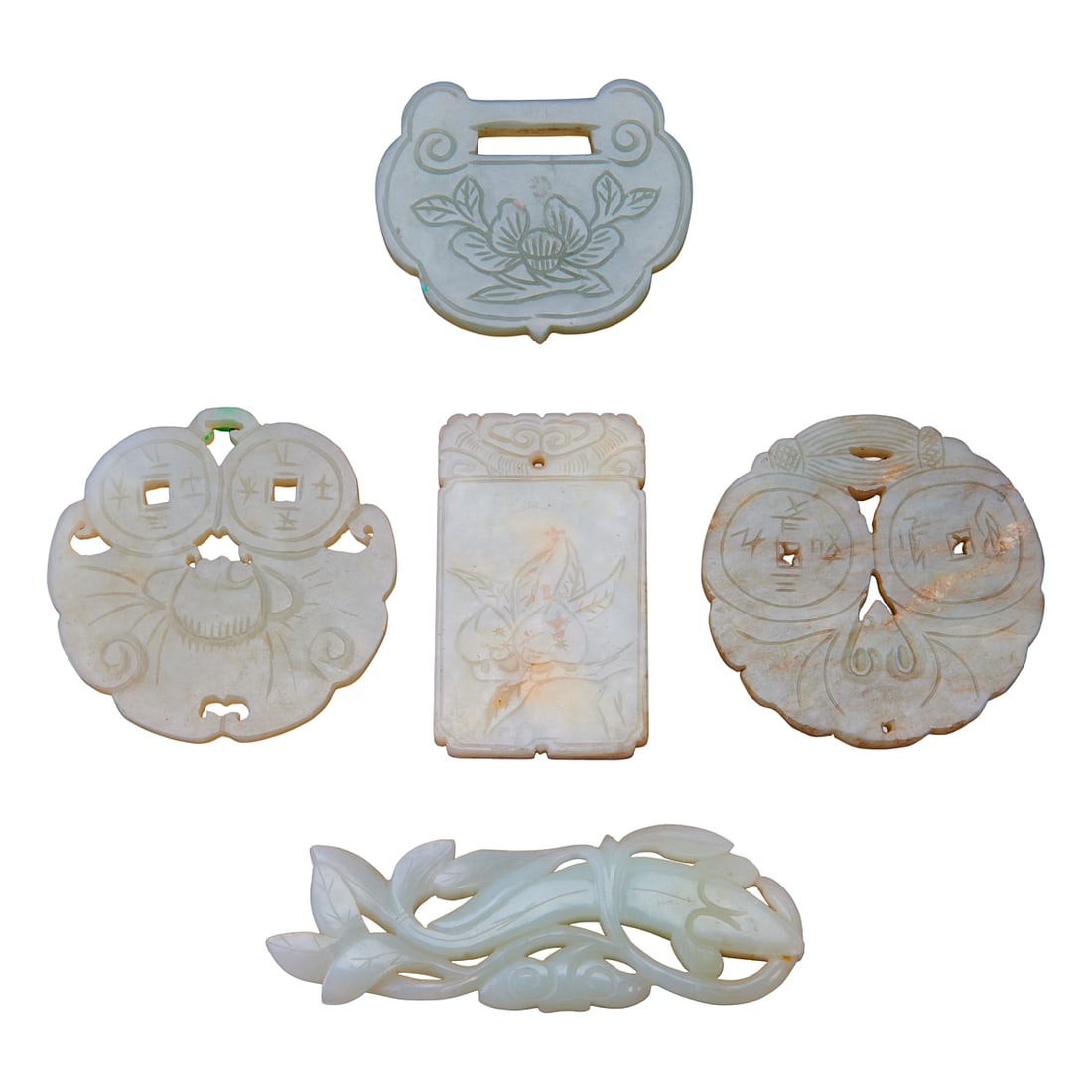 A Group of Five Chinese Jade Plaque Pendants, Qing Dynasty (1 of 5)