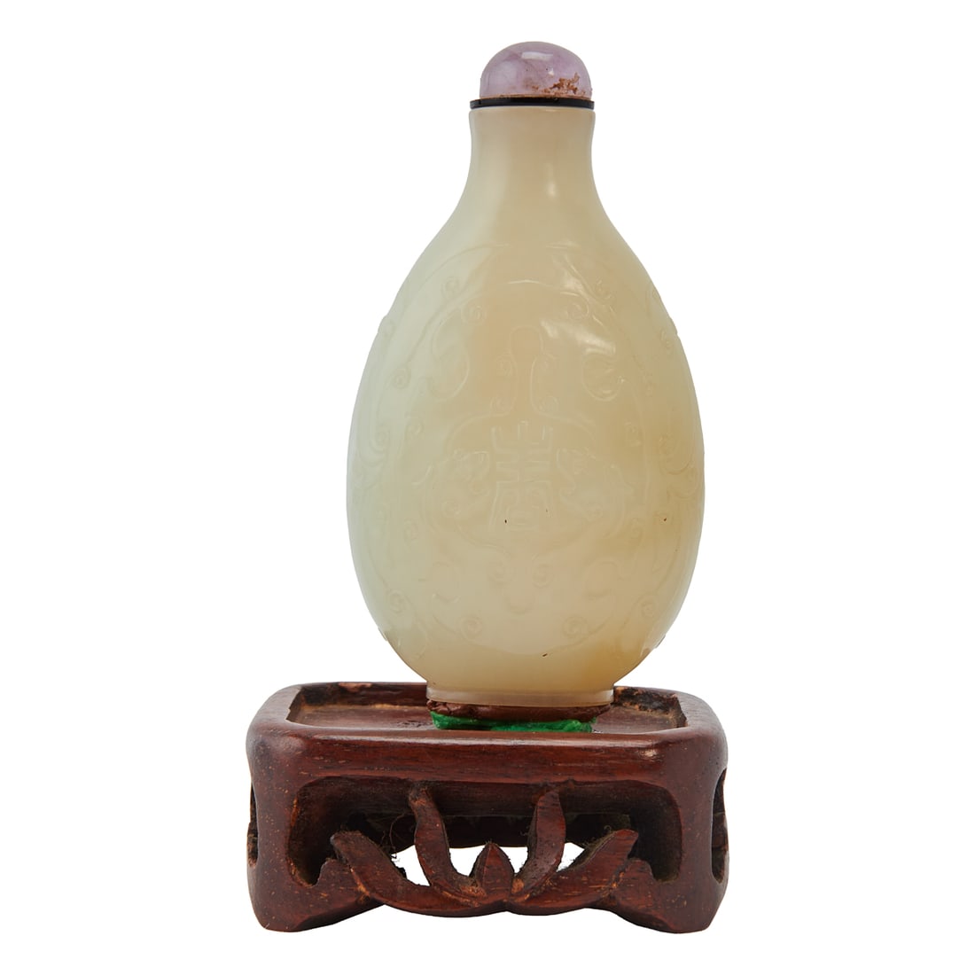 A Jade Snuff Bottle with Dragons and a Shou Medallion, Qing Dynasty (1 of 4)
