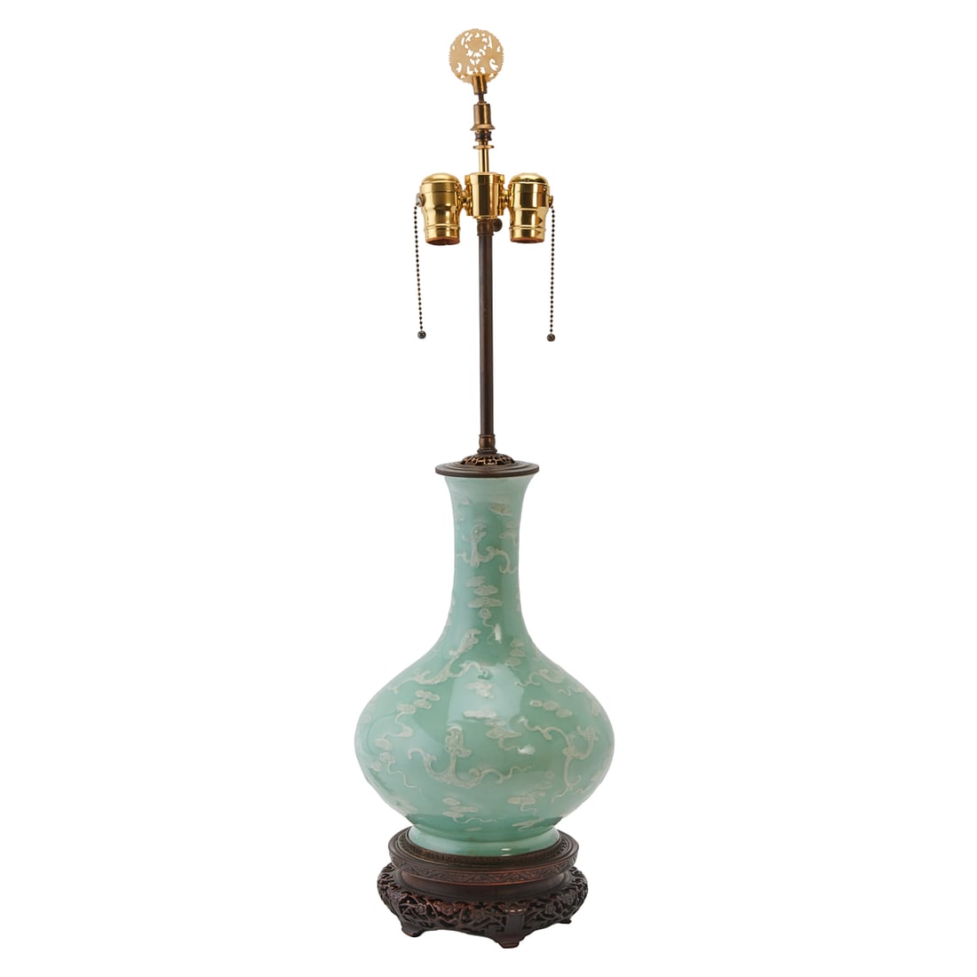 A “Bats and Clouds?? Water Chestnut Vase Mounted as a Lamp, 19th Century: A;"Bats and Clouds" Water Chestnut Vase Mounted as a Lamp, 19th Century.;;{Overall Height 28 inches}.;Provenance: Acquired from the descendant;of a distinguished longtime collector in Califonia.