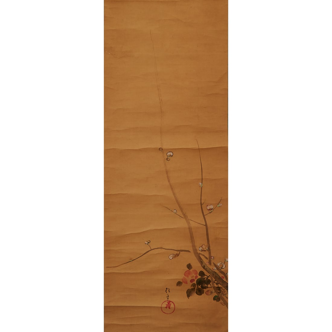 Sakai Hoitsu (1761-1828), Plum Blossom and Camellia: Plum Blossoms and CamelliasSakai Hoitsu (1761-1828)Hanging Scroll with Wooden Storage Box,; Ink and color on paperThis exceptional hanging scroll by Sakai H?itsu depicts slender branches of blossoming