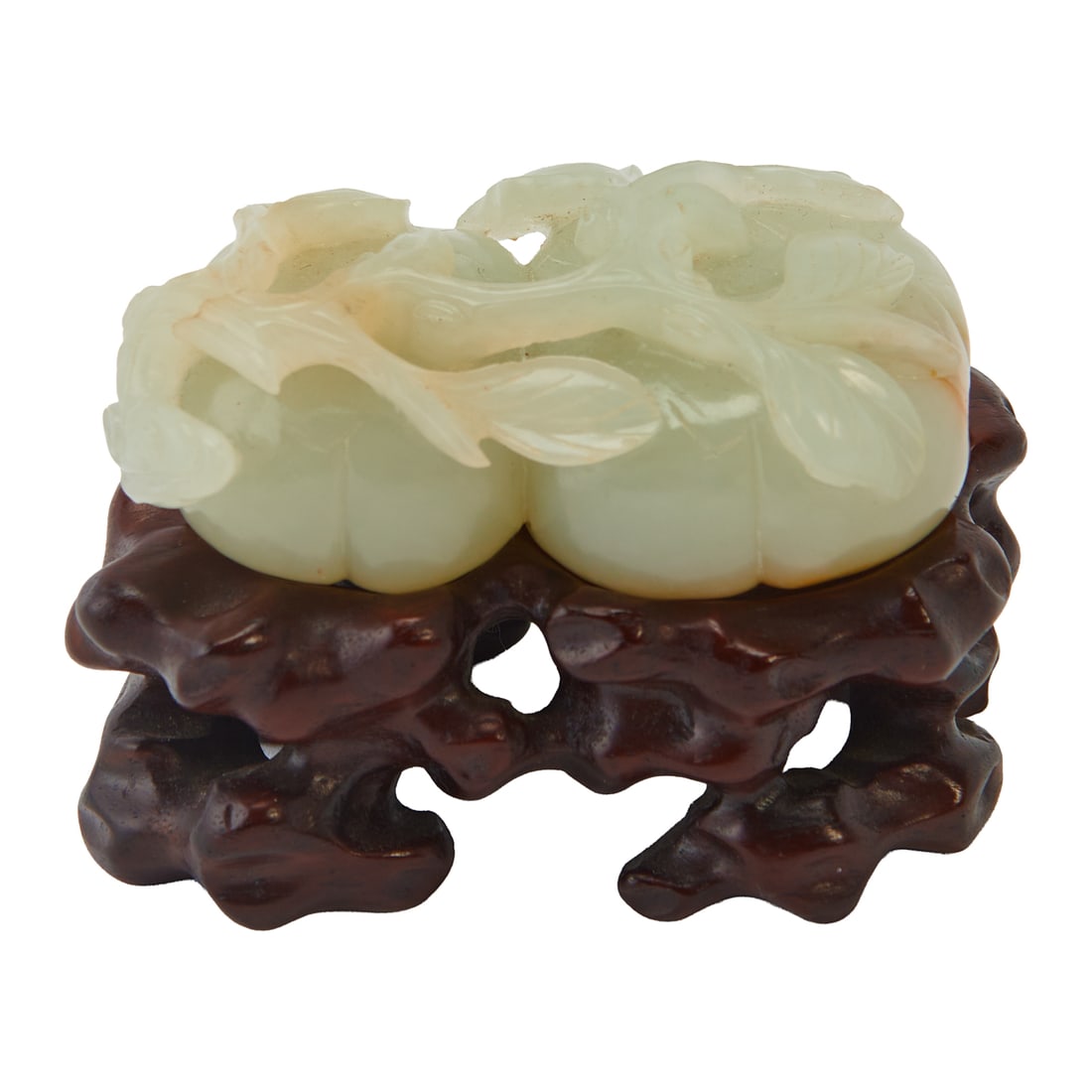 A Hetian Jade “Persimmons and Ruyi?? Carving, Middle Qing Dynasty: A Hetian Jade "Persimmons and Ruyi" Carving, Middle Qing Dynasty. {L 2 1/2 x W 1 1/2;x D 1 1/8;inches (not including stand}.Provenance:From the collection of the distinguished San Francisco collector 