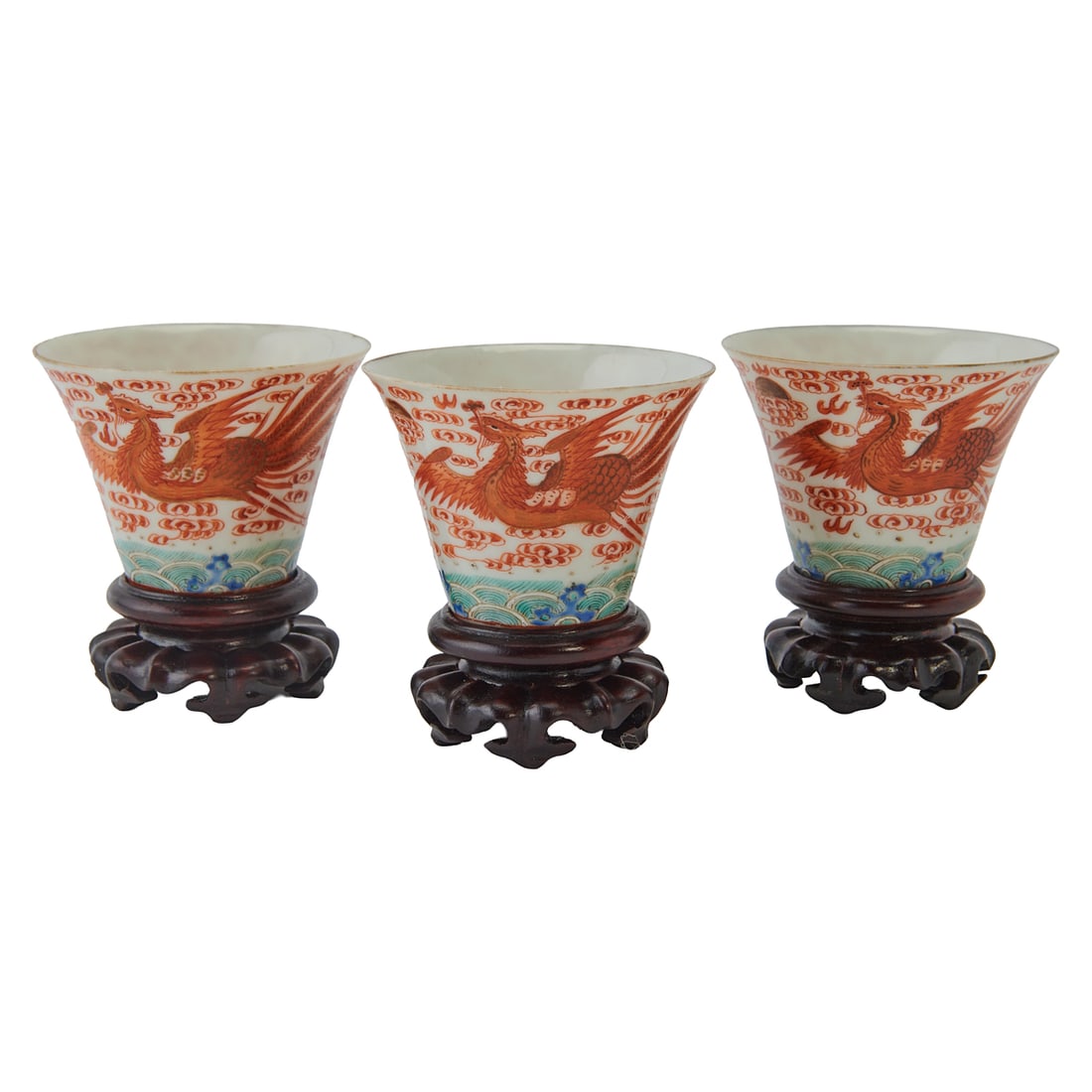 Three Iron-Red-Decorated â€œDragon?? Cup, Republic Period: Three Iron-Red-Decorated "Dragon" Cup, Republic Period.; {Each measure: H 1 7/8 x Diameter 2 1/2 inches (not including stand)}.;Provenance: From the collection of the distinguished San Francisco colle