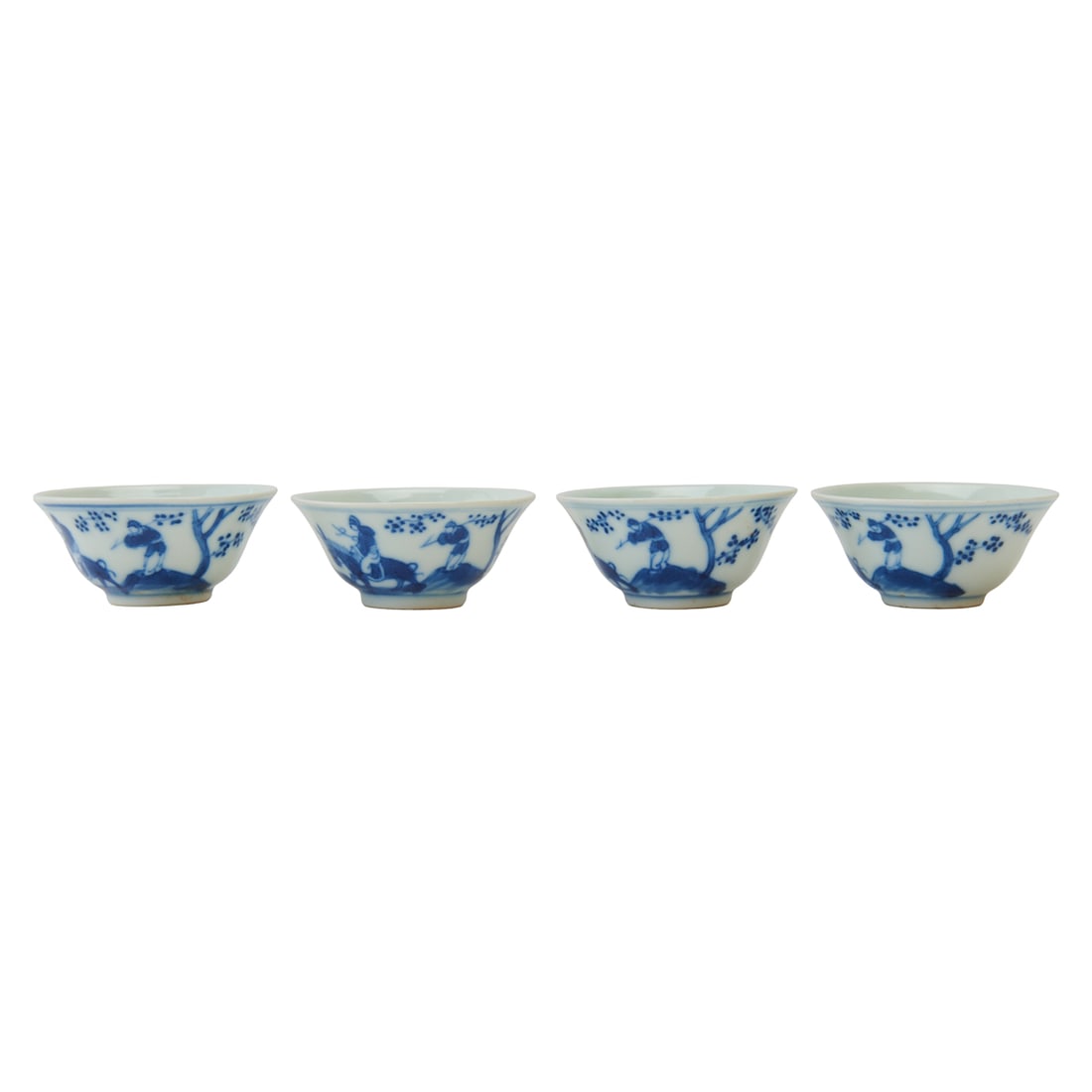 Four Chinese Blue and White Figural-Scene Cups, 19th Century (1 of 3)