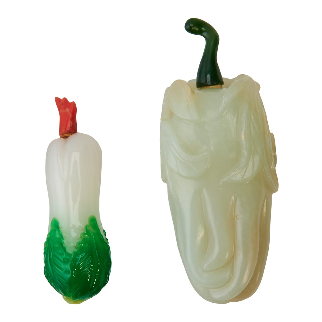 Two Hetian Jade Snuff Bottles, Qing Dynasty: Two Hetian Jade Snuff Bottles, Qing Dynasty. {Largest: Length 3 1/2 inches}.Provenance: Acquired from the descendants of a distinguished longtime San Francisco collector.