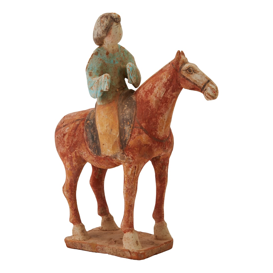 Chinese Polychrome Funerary Clay Figure, Woman on Horse (1 of 5)