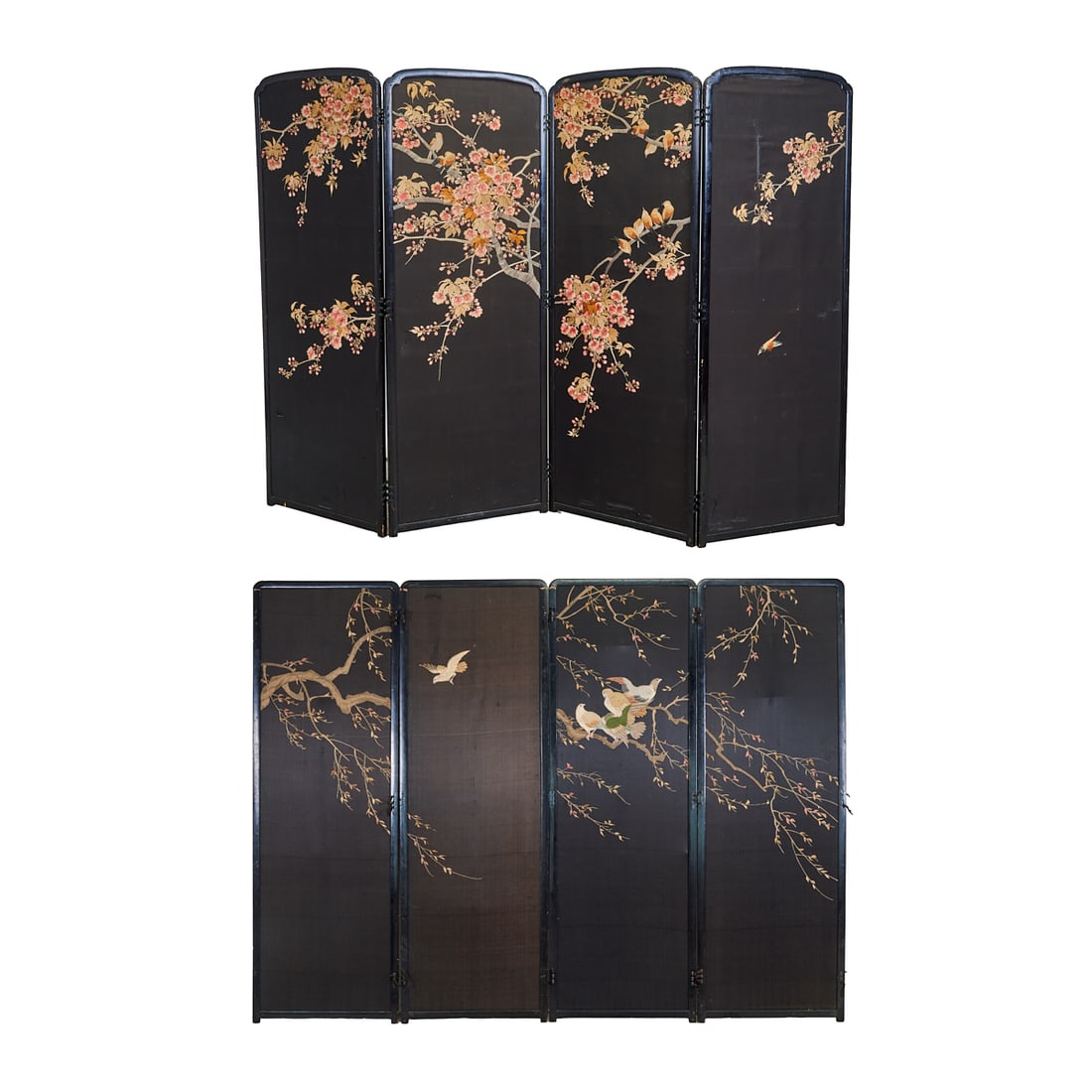 Two Four Panel Screens with Embroidery and Painting, 19th Century (1 of 12)