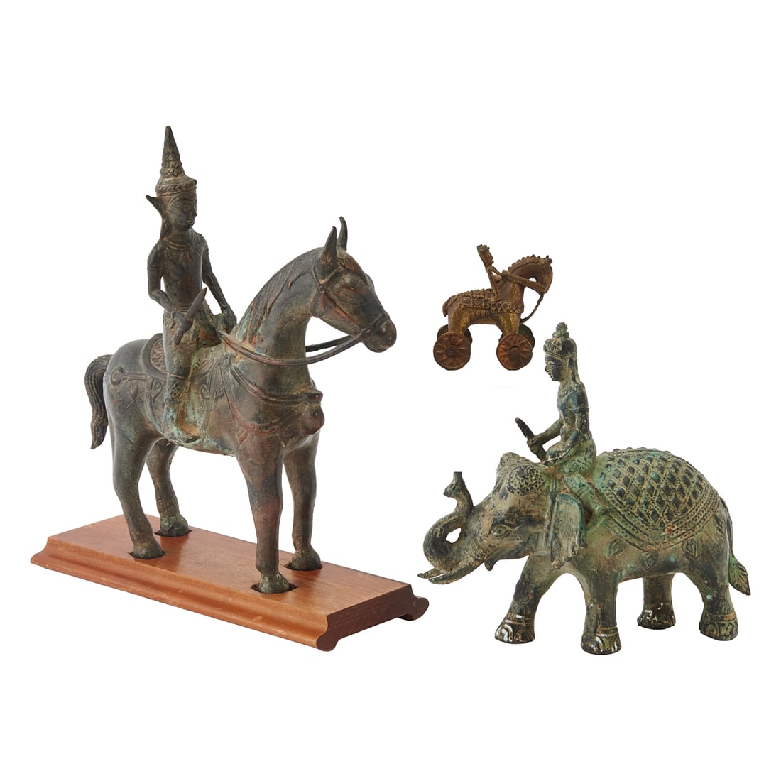 Three Southeastern Asian Bronze Horse and Elephant Rider Figures, 19th Century (1 of 5)
