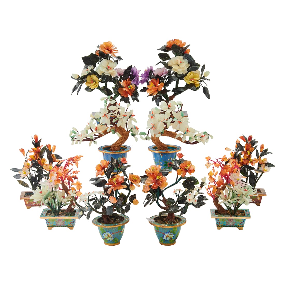 Five Pairs of Chinese Jade Trees on Cloisonne Bases, 20th Century (1 of 6)