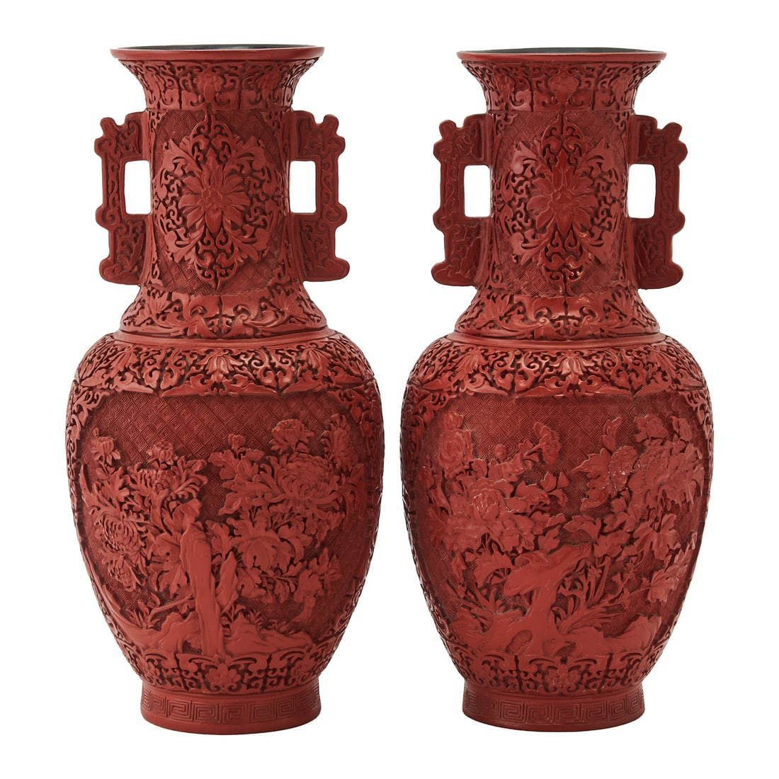 Pair of Chinese Cinnabar Two Handle Vases, 20th Century (1 of 4)