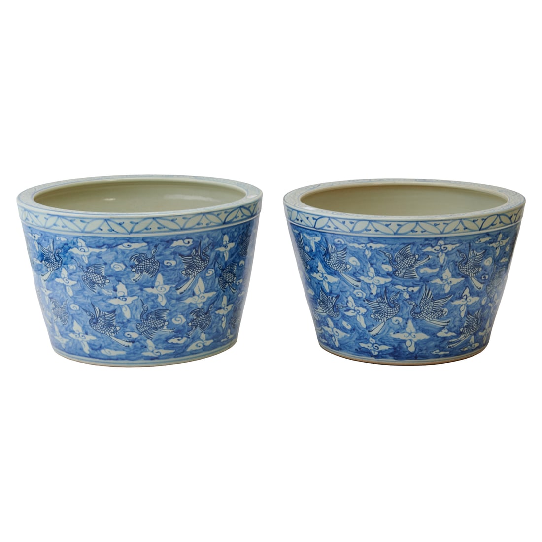 Pair of Chinese Cylindrical Blue and White Porcelain Planters, 20th Century (1 of 3)