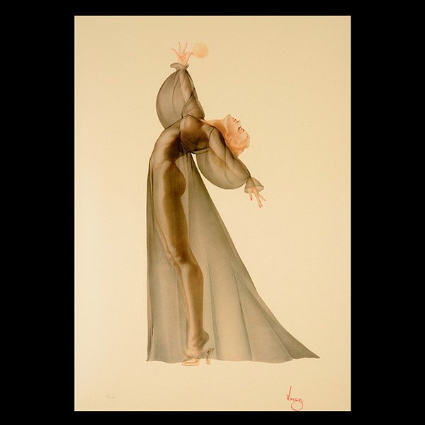 ALBERTO VARGAS "Sheer Elgegance" Lithograph : ALBERTO VARGAS (American 1896-1982) "Sheer Elegance" Lithograph on opalesque silk. Sight: 31 1/2 X 22 inches. Signed silk screen signature in lower right and numbered lower left 44/200.