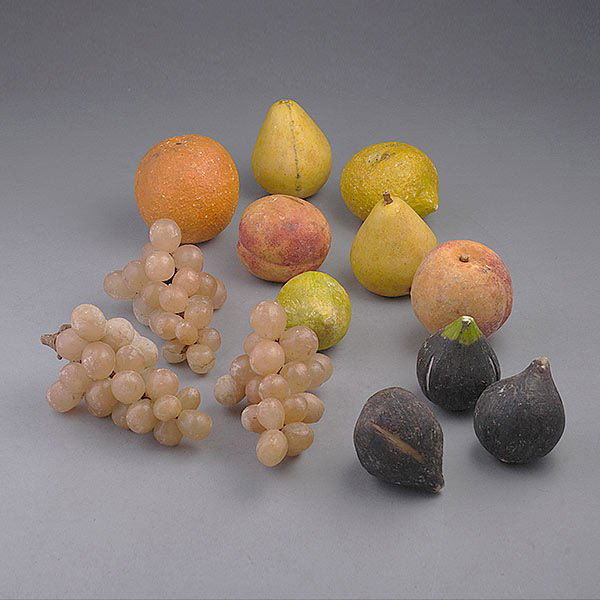 Group of Thirteen Painted Alabaster Fruit: Group of Thirteen Painted Alabaster Fruit {Diameter of orange 3 1/4 inches}