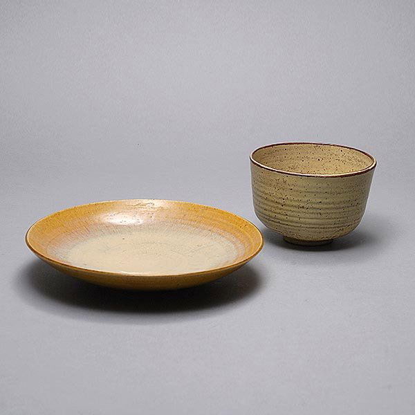 Laura Anderson Pottery Plate and Speckled Bowl: Laura Anderson Pottery Yellow Plate and Speckled Bowl {Diameter of plate 7 3/4 inches}