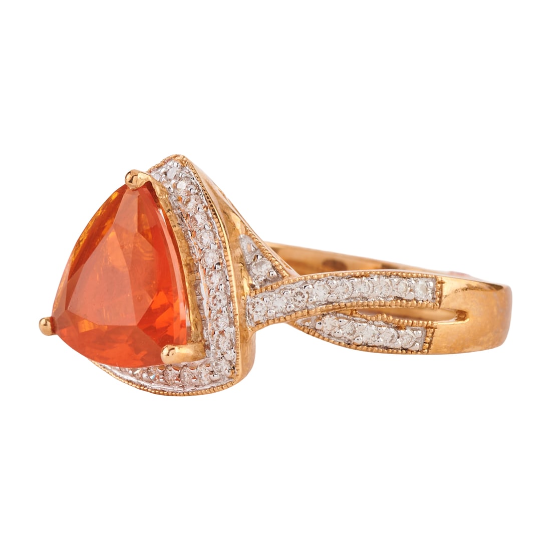 Fire Opal, Diamond, 14k Yellow Gold Ring - 2