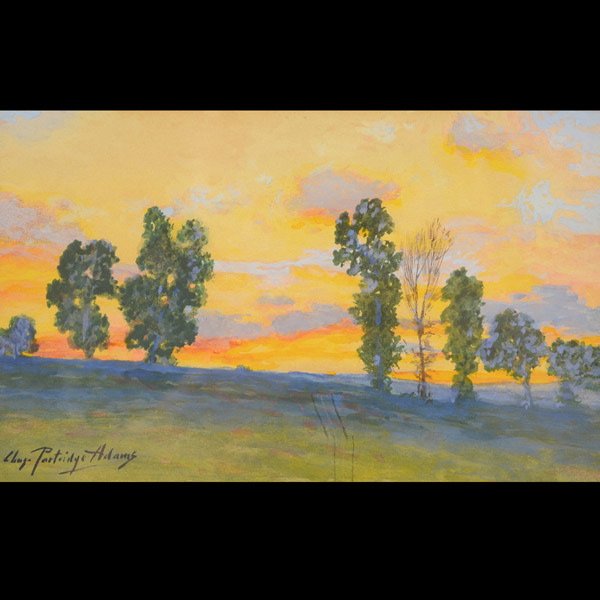 CHARLES PATRIDGE ADAMS Approaching Evening: CHARLES PATRIDGE ADAMS (American 1858-1942) "Approaching Evening, Edge of Clear Creek Valley" Gouache on board. 7.25 x 10 inches/ 18.5 x 25.4 centimeters Signed lower left "Char. Partridge Adams" Vers